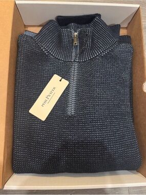 Phil Petter Double Royal Stitch 1/4 Zip Sweater Indigo XL NWT